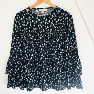 Michael Kors long bell tiered sleeve floral top Sz XS